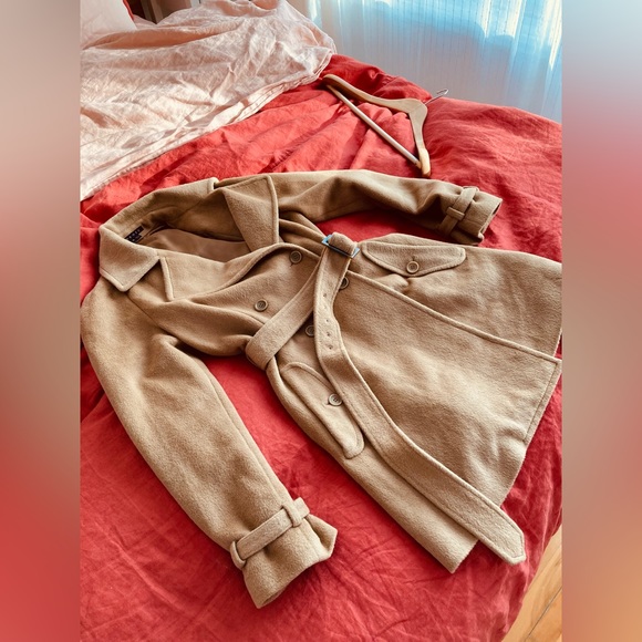 Theory Angora blend camel trench style coat SZ M - Picture 13 of 15